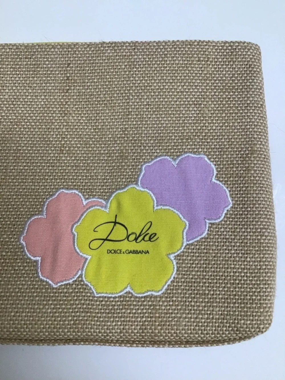 Dolce & Gabbana Clutch Bag Straw Burlap Floral Cosmetic Travel Toiletry Make Up